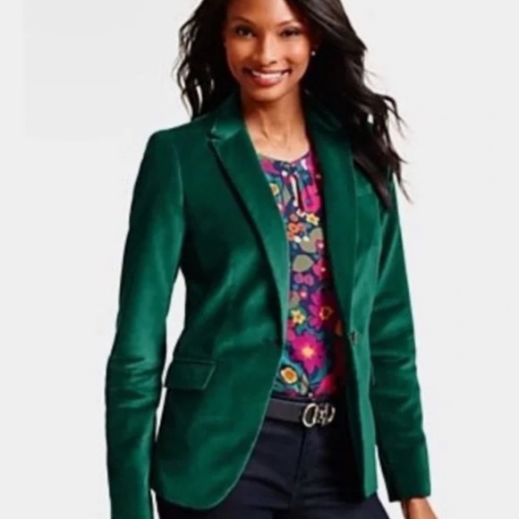 Talbots Emerald Green Velvet Blazer Jacket 20 W P (petite) Cotton formal office - Picture 2 of 12